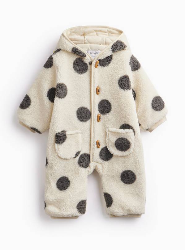 Cream Spotted Borg Pramsuit 6-9 months